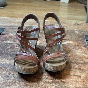 Brown Strappy Wedge Sandals with Cork Platform